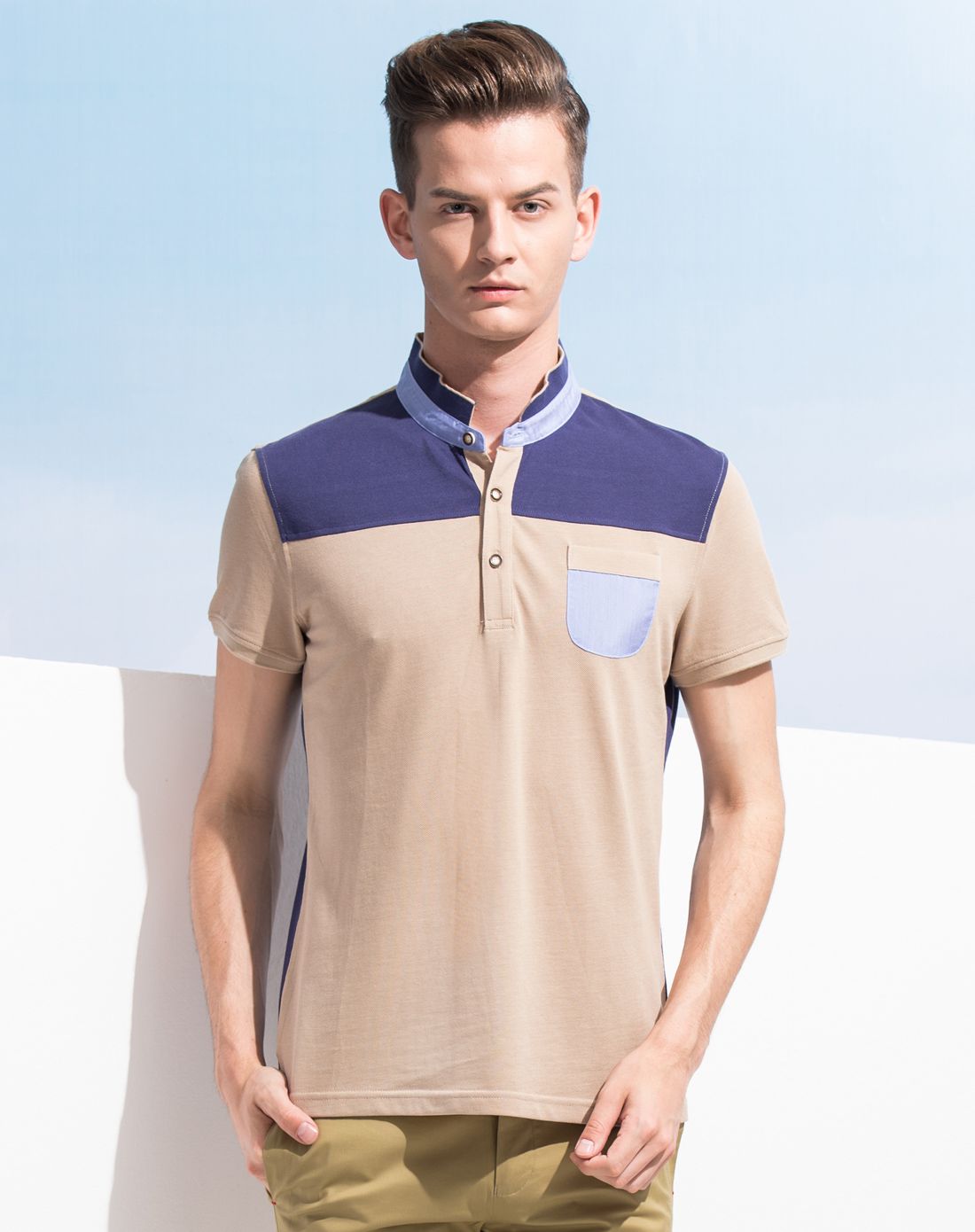 休闲百搭短袖立领t恤衫