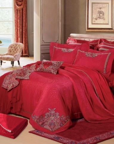 罗莱1.8m全棉缎纹大提花婚庆十件套t3629醉红妆