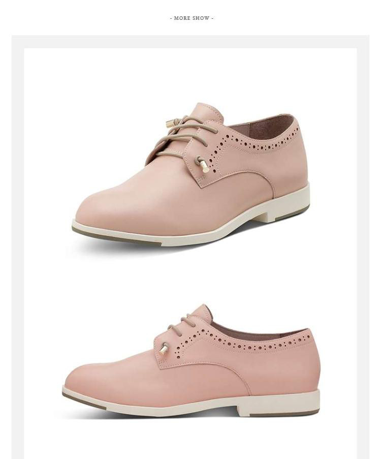 暇步士专柜同款牛皮绑带方跟中性风女单鞋白色