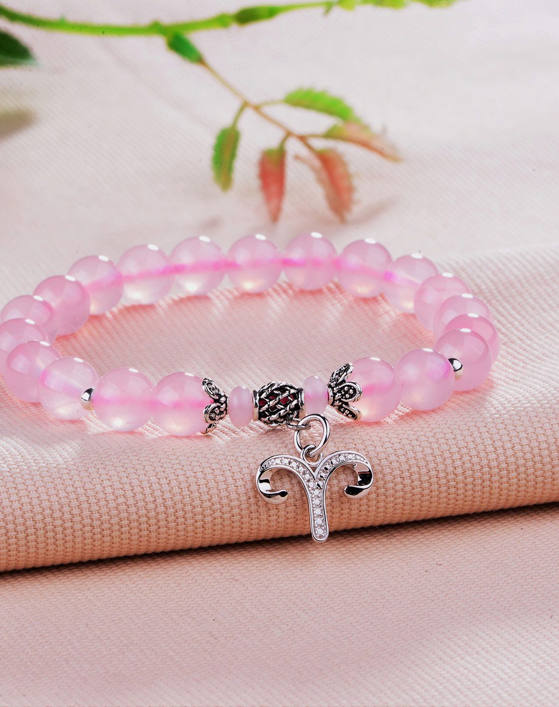 石头记 石头记 芙蓉石粉晶十二星座手链925银手串白羊座02