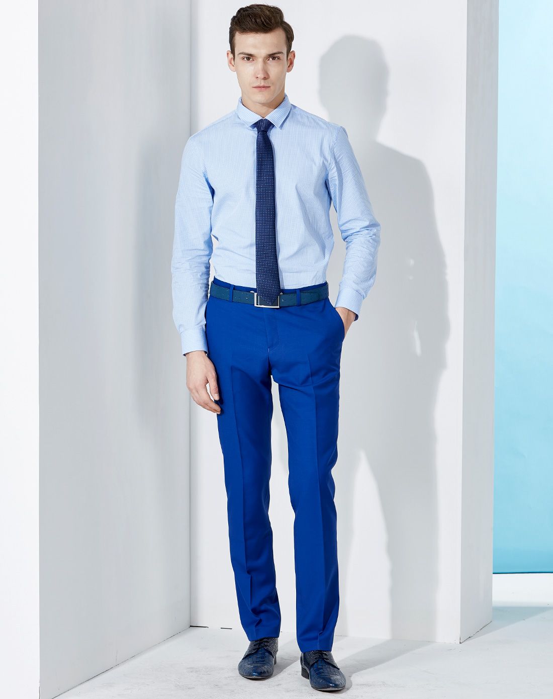 蓝色商务直筒正装长西裤