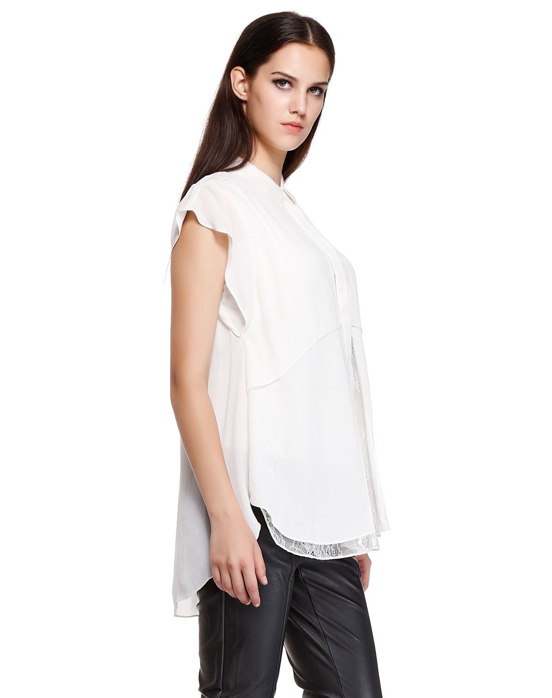 白色气质斯文盖肩袖衬衫