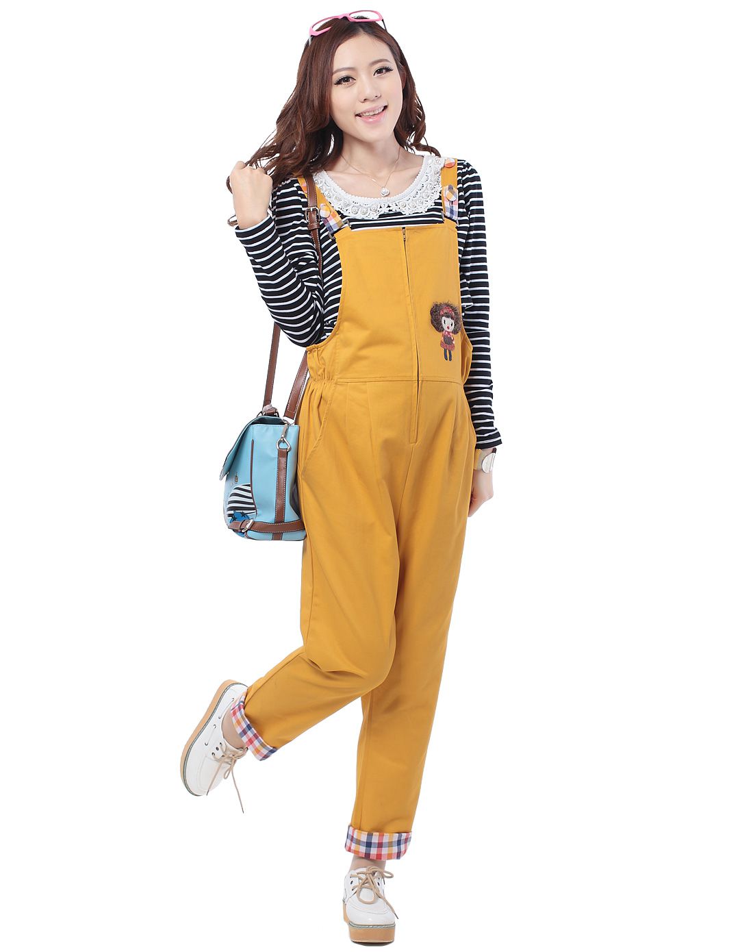 孕妇黄色厚长款背带裤