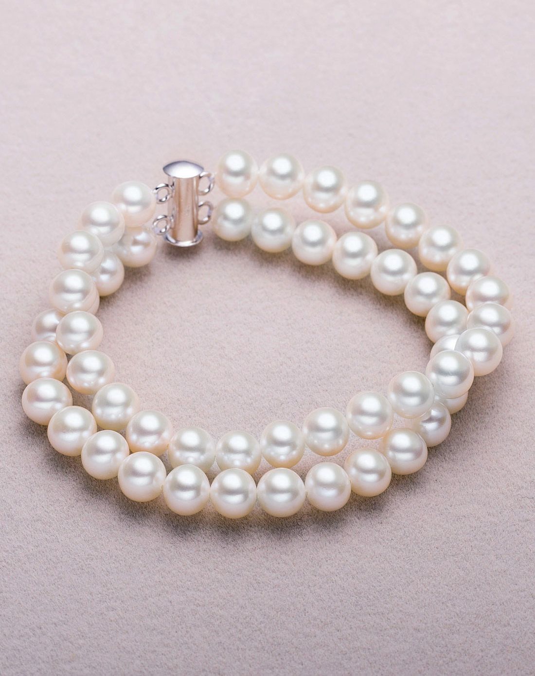 近圆强光aaa级7-8mm天然珍珠双排手链(附国检证书)