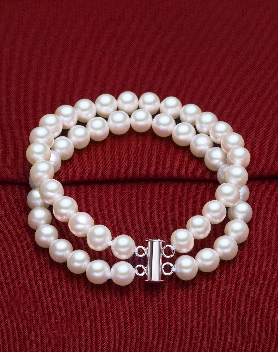 近圆强光aaa级7-8mm天然珍珠双排手链(附国检证书)