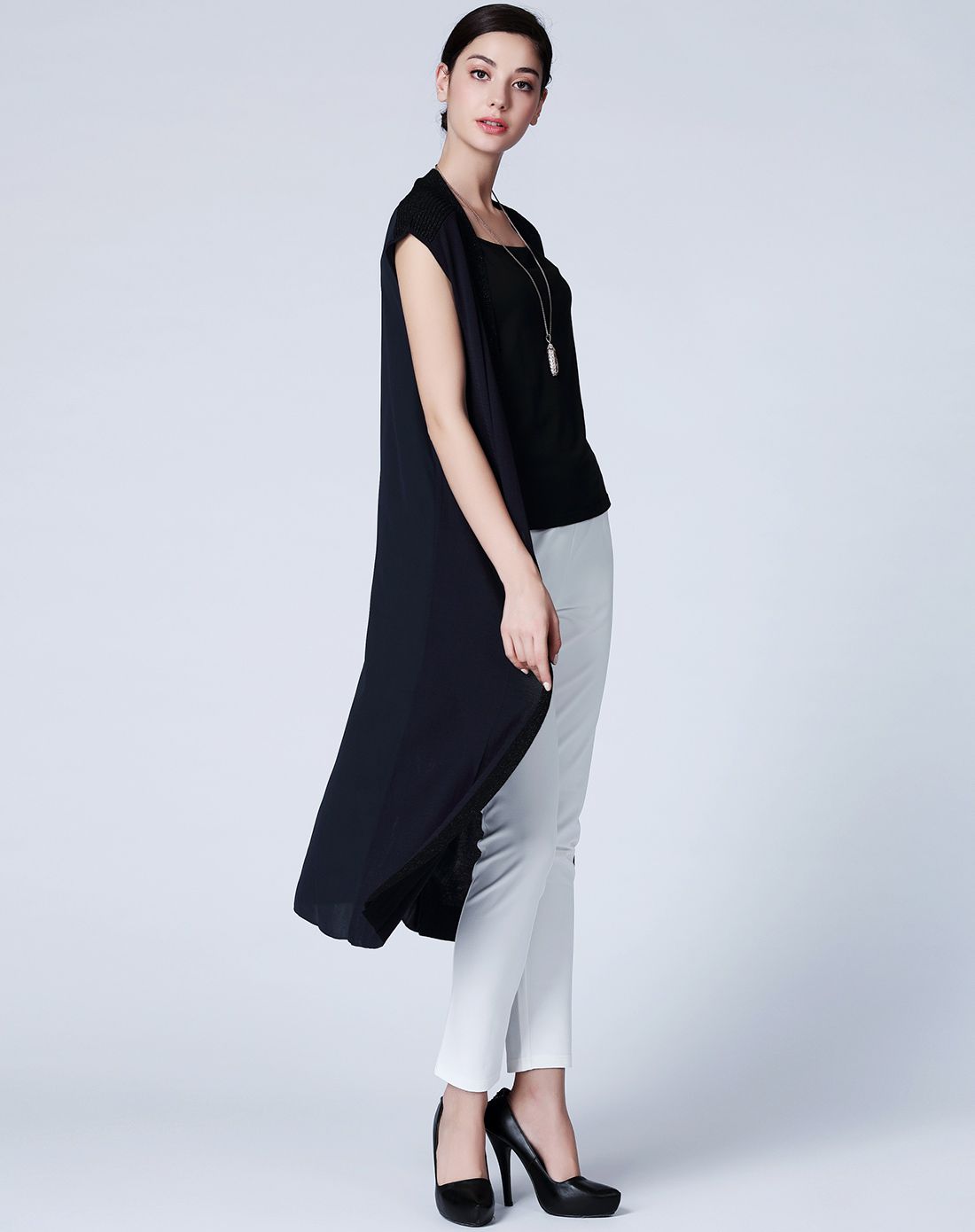 水墨蓝优雅气场中长款针织外衫