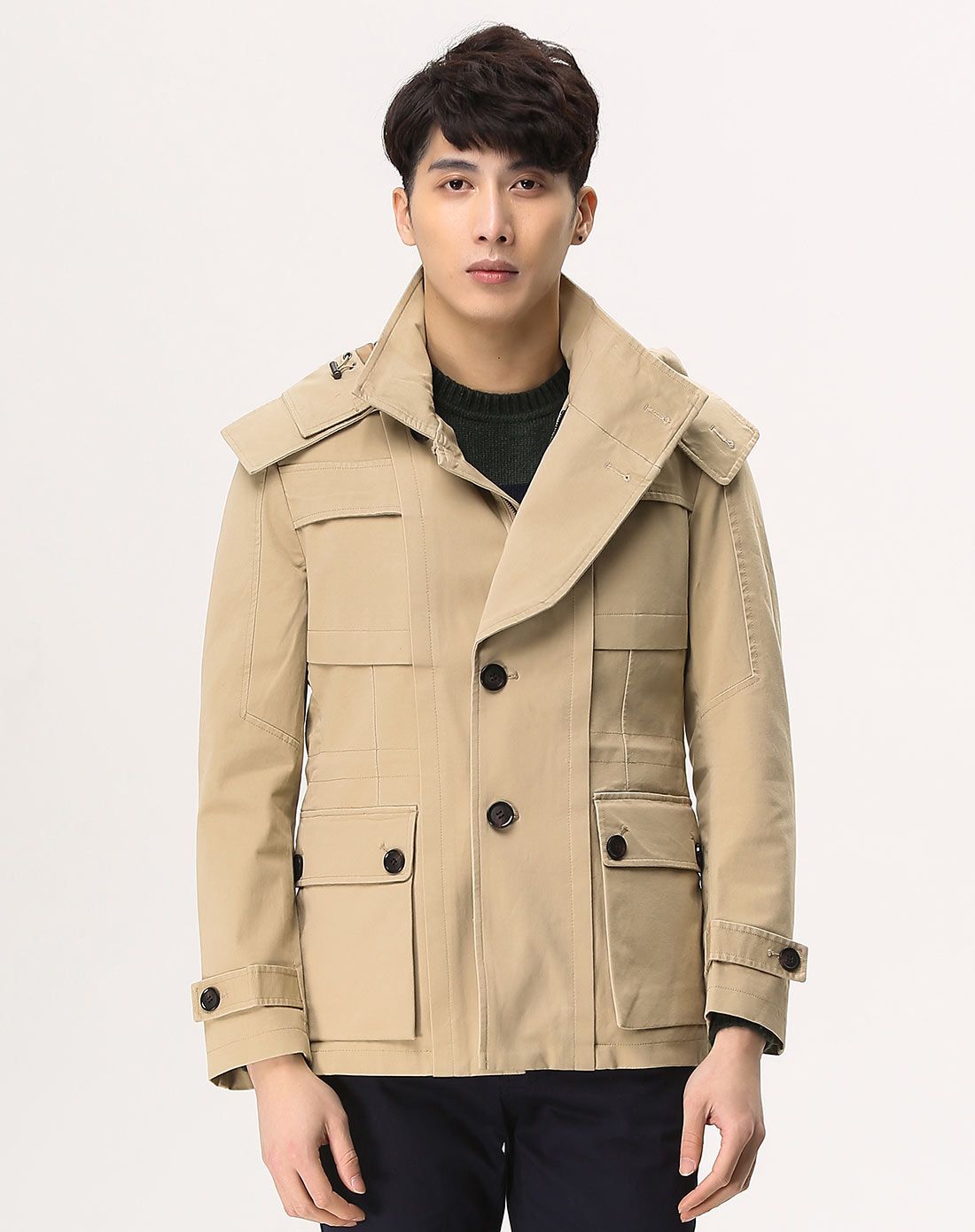 男款卡其修身短款风衣