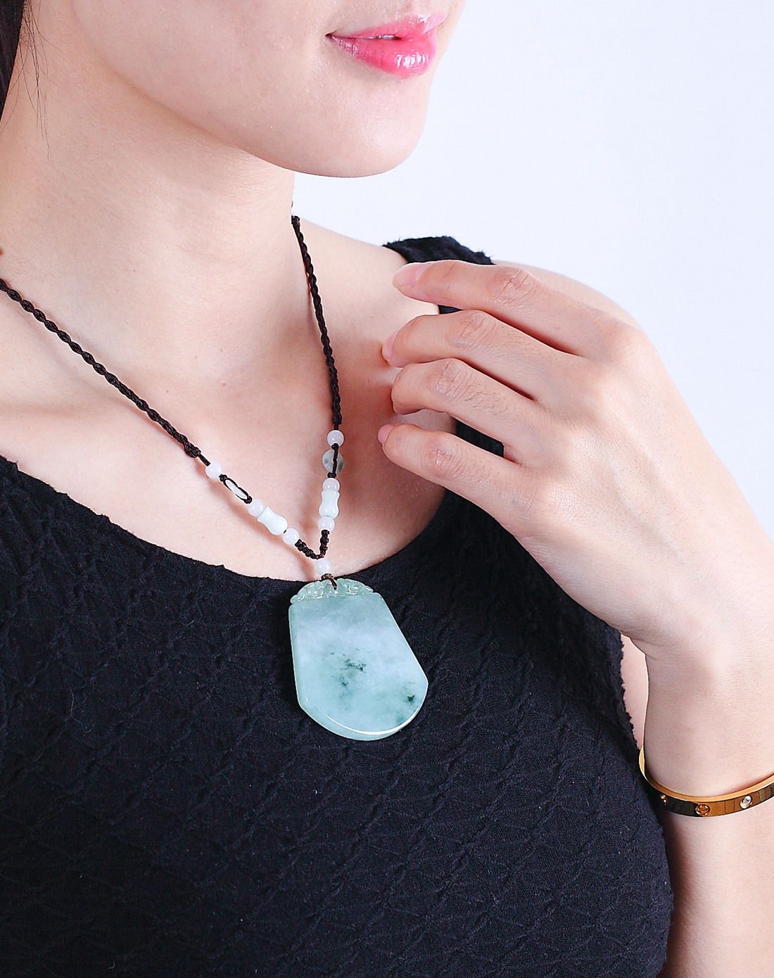 royal gem 天然a货冰糯种飘花翡翠平安无事牌吊坠(绳编赠链)