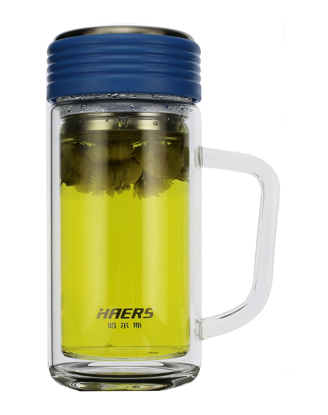 双层玻璃办公杯蓝色400毫升