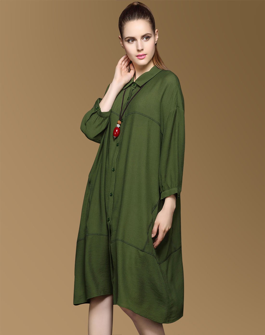 休闲简洁中长款衬衫深绿色