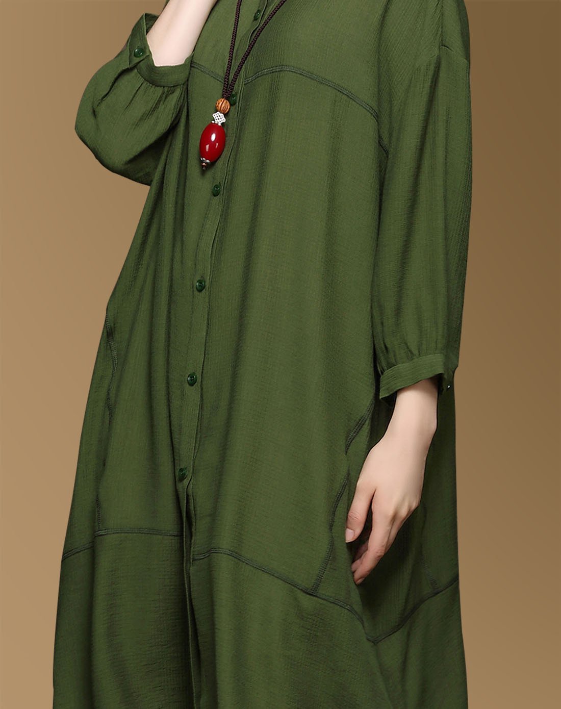 休闲简洁中长款衬衫深绿色