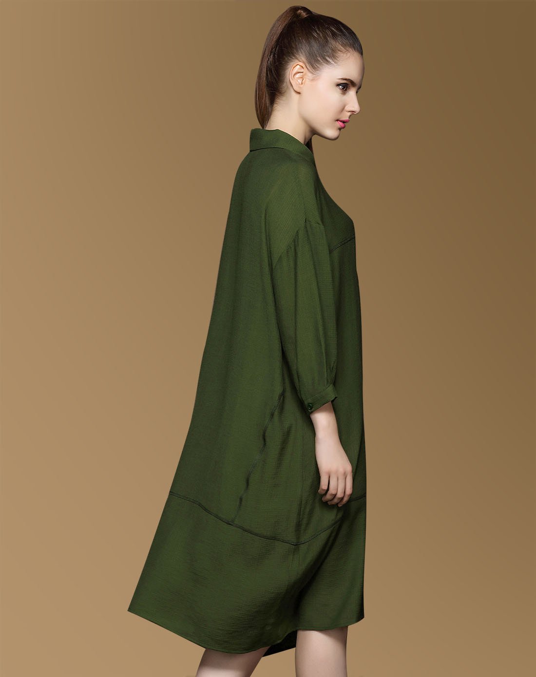 休闲简洁中长款衬衫深绿色