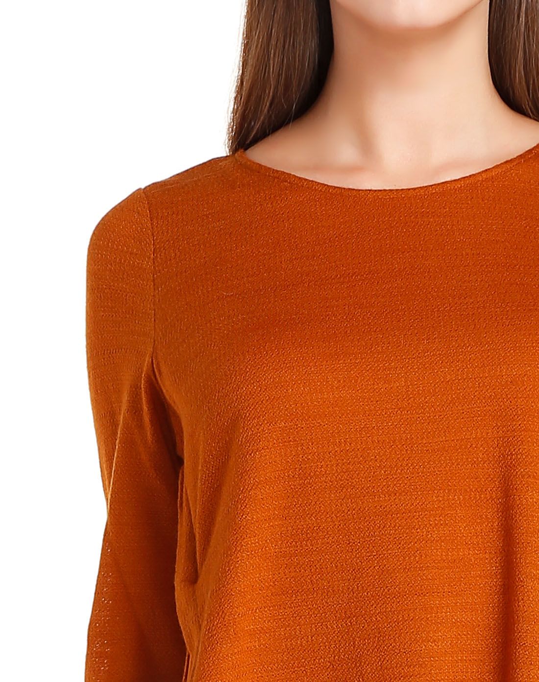 德桑深橙色舒适透气长袖针织上衣