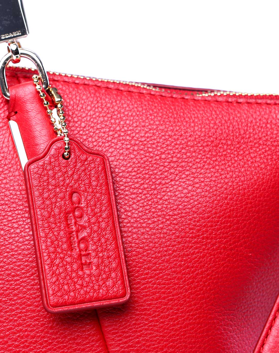 > coach女士红色纯皮单肩包