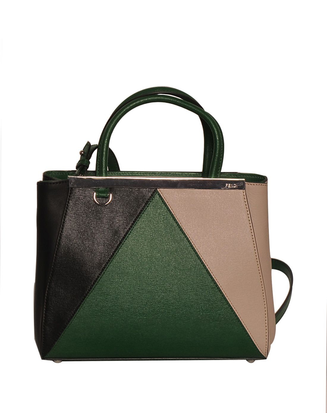 > fendi女士2jours系列牛皮手提包 黑白绿拼色