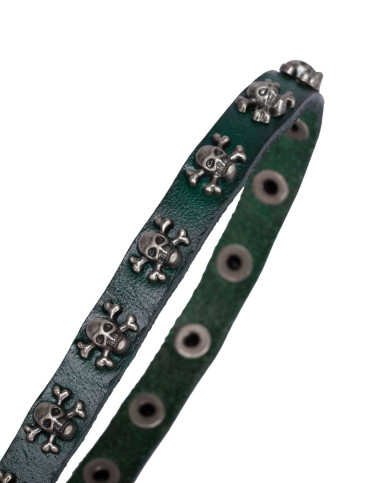 朋克风时尚头层牛皮骷颅头钉装饰三圈手链