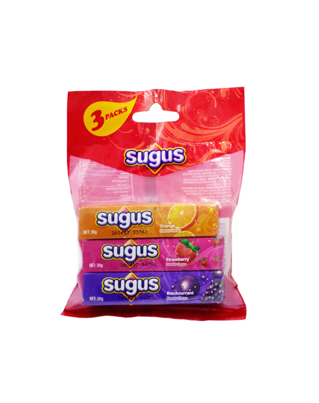 sugus 瑞士糖 果味软糖 橙味 草莓味 黑加仑味 3条装 90g