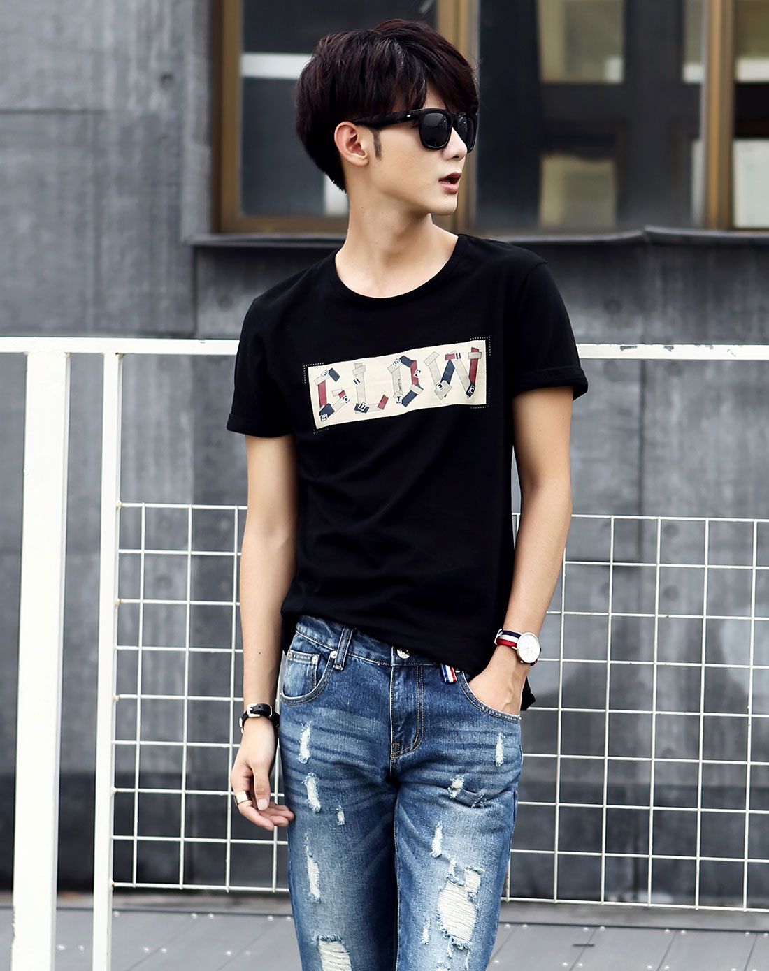 蓝色天空mbsky男装移动端专场黑色 男款时尚印花t恤g01522425-038