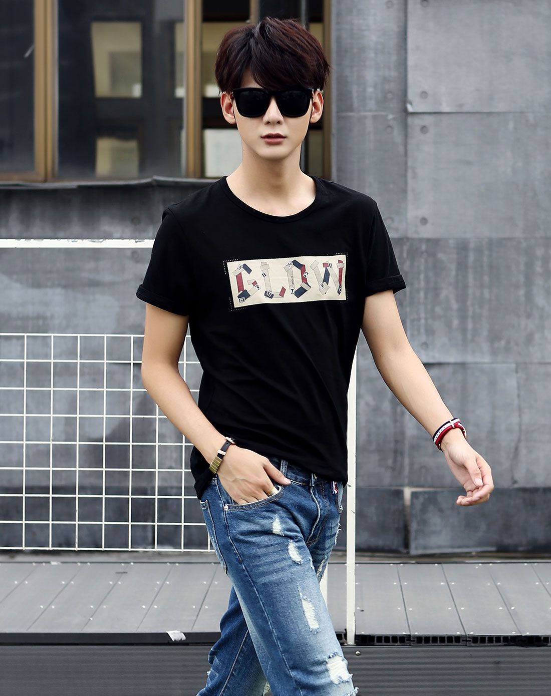 蓝色天空mbsky男装移动端专场黑色 男款时尚印花t恤g01522425-038