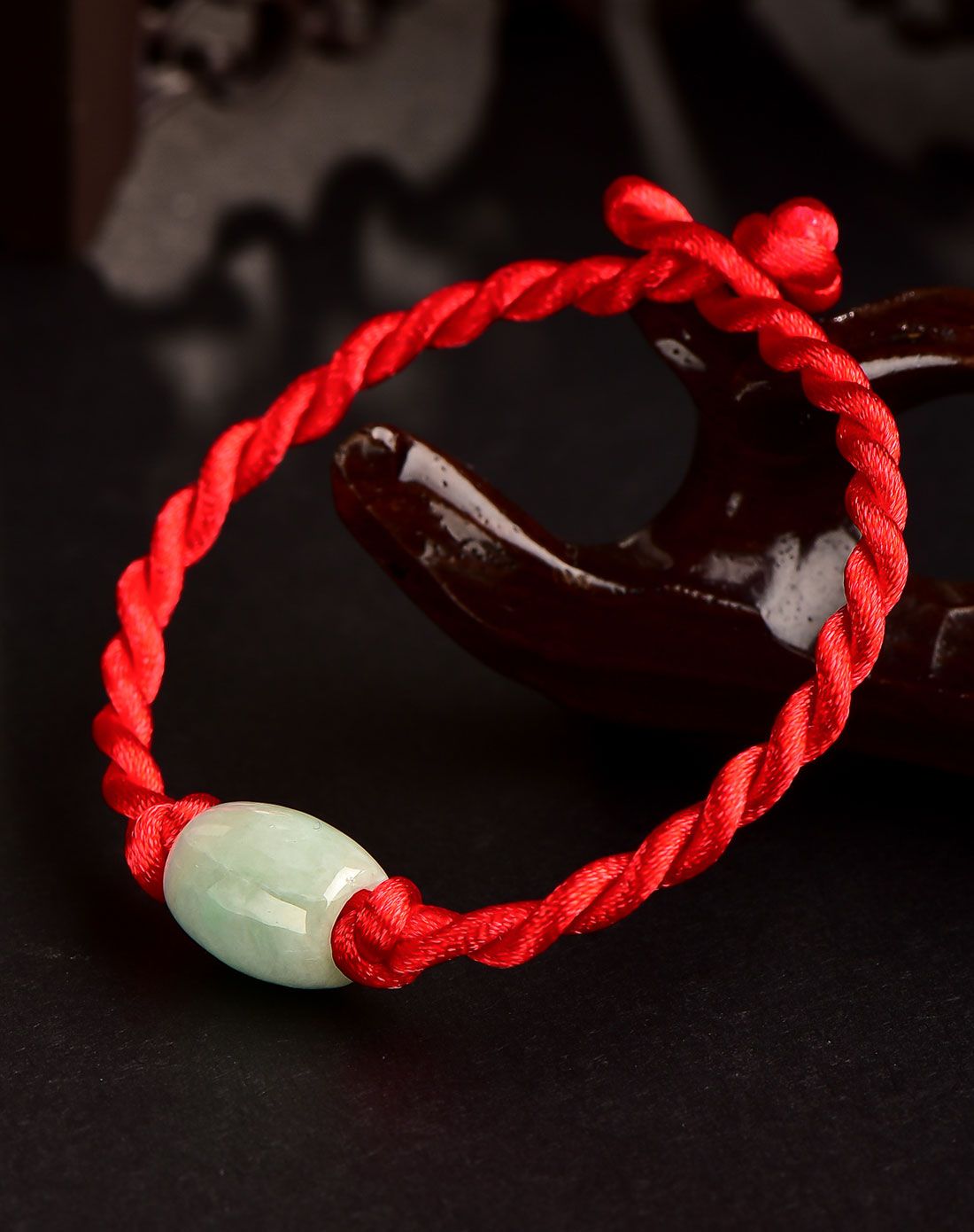 路路通编织红绳天然翡翠手链