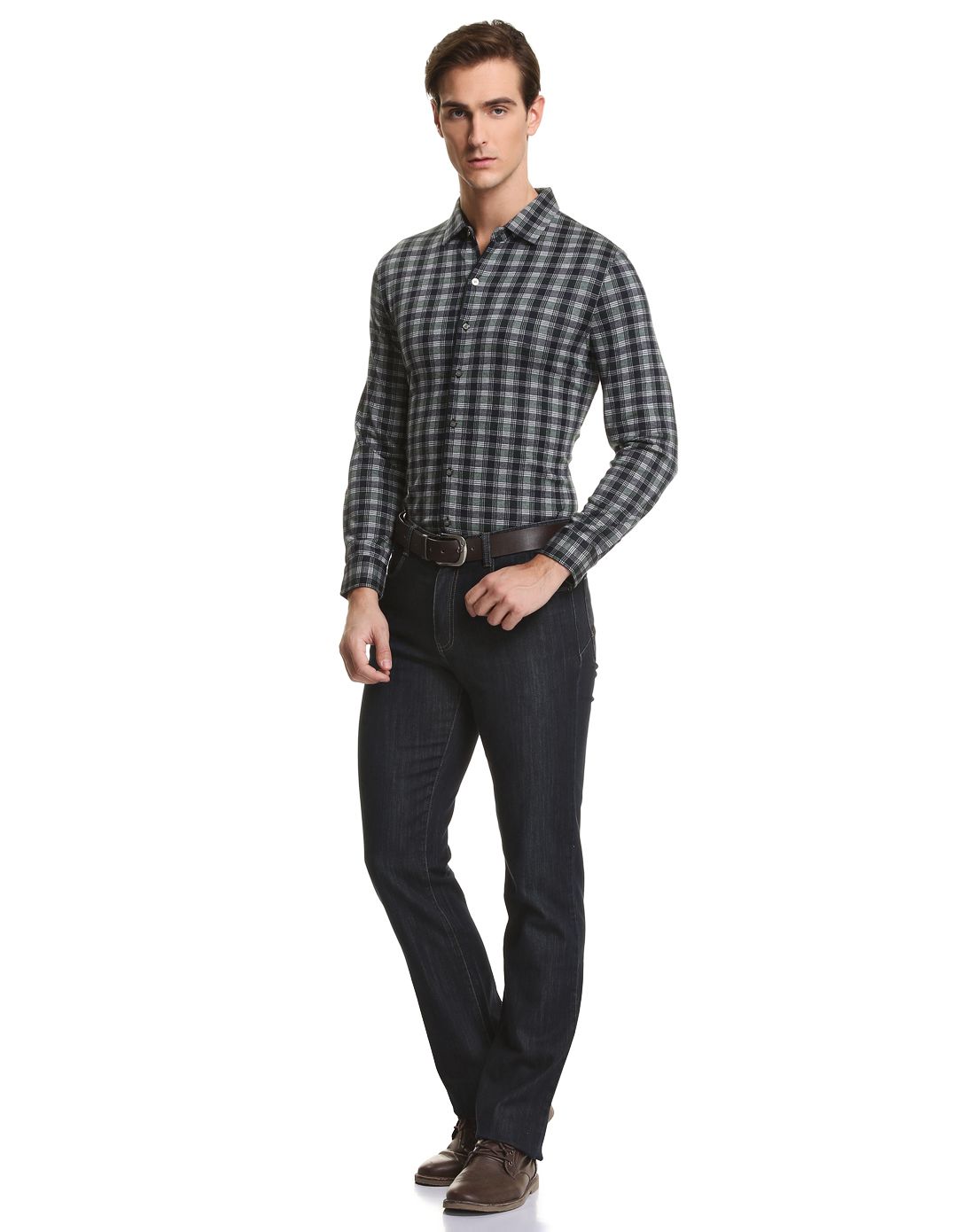 博斯绅威bosssunwen男装反季专场绿色时尚清新针织长袖衬衫bwkc38721g