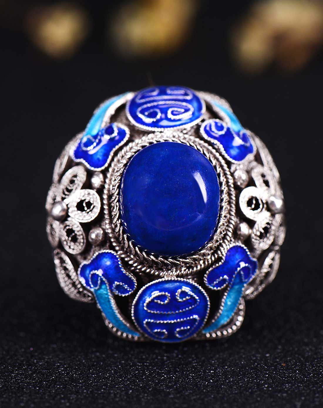 百年宝诚银饰专场非物质遗产传承手艺 银掐丝珐琅暗香青金石花丝开口