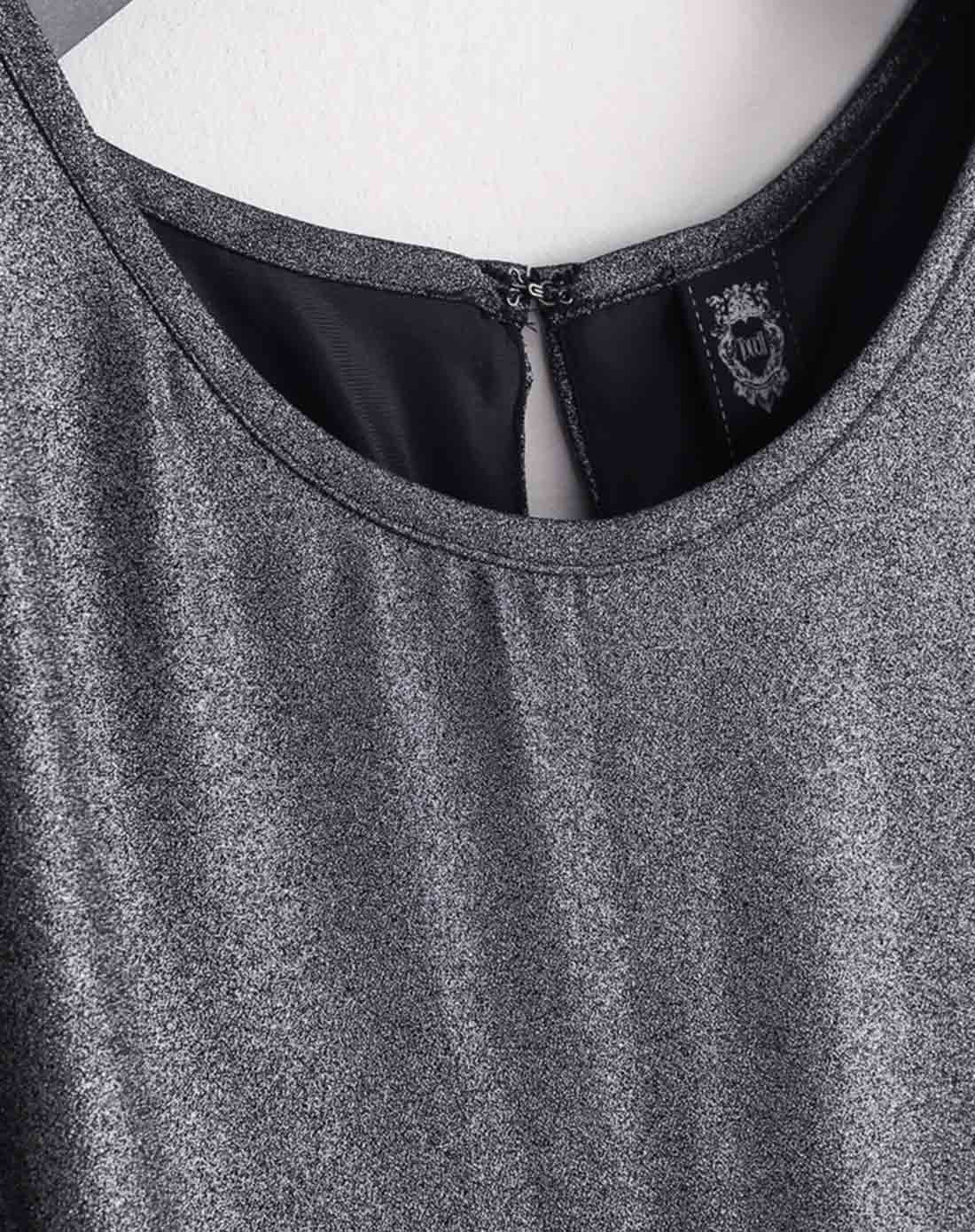 银黑/白色时髦修身盖肩袖连衣裙