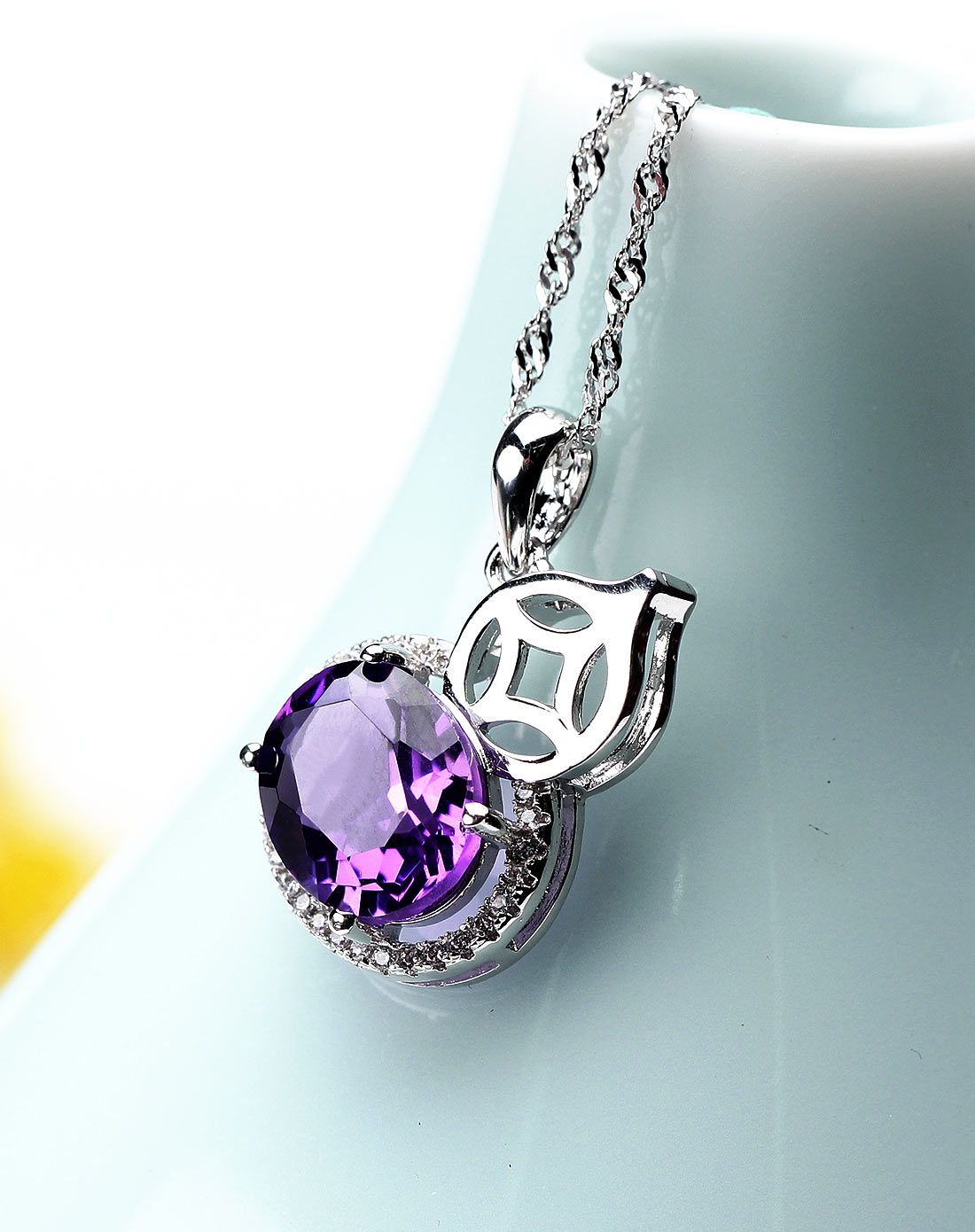 卓凡 福禄一生紫水晶小葫芦吊坠项链(附证书)