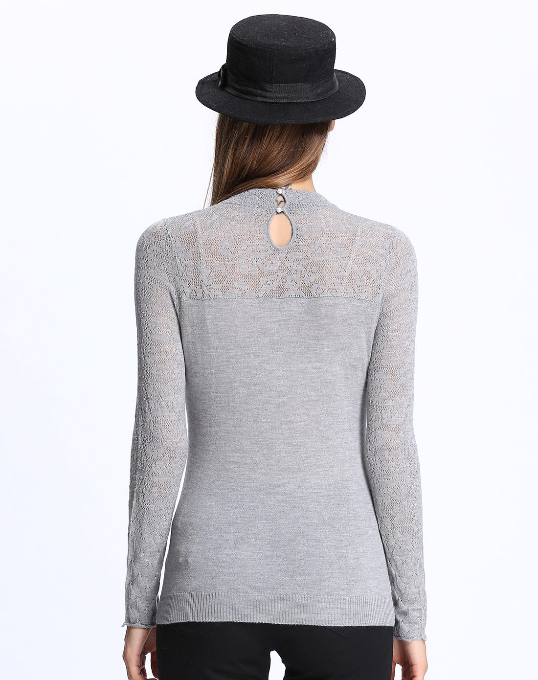 女士浅烟灰色半高领休闲套衫