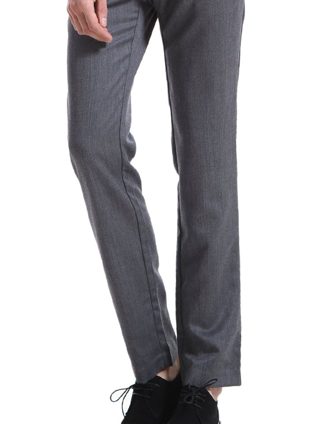 藕灰色商务通勤修身西装长裤