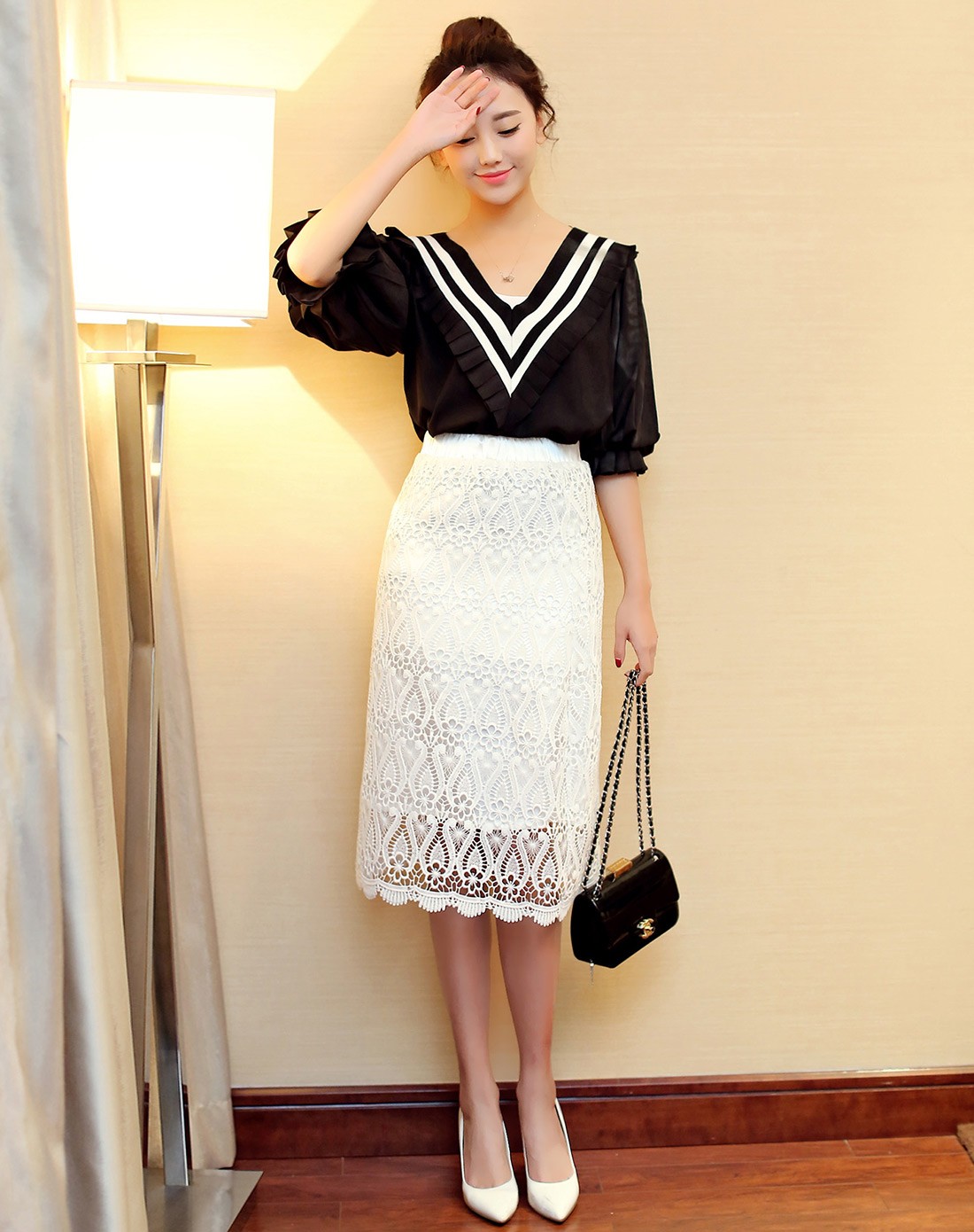 尚静女装移动端专场白色蕾丝时尚百搭半身裙an16153050_唯品会