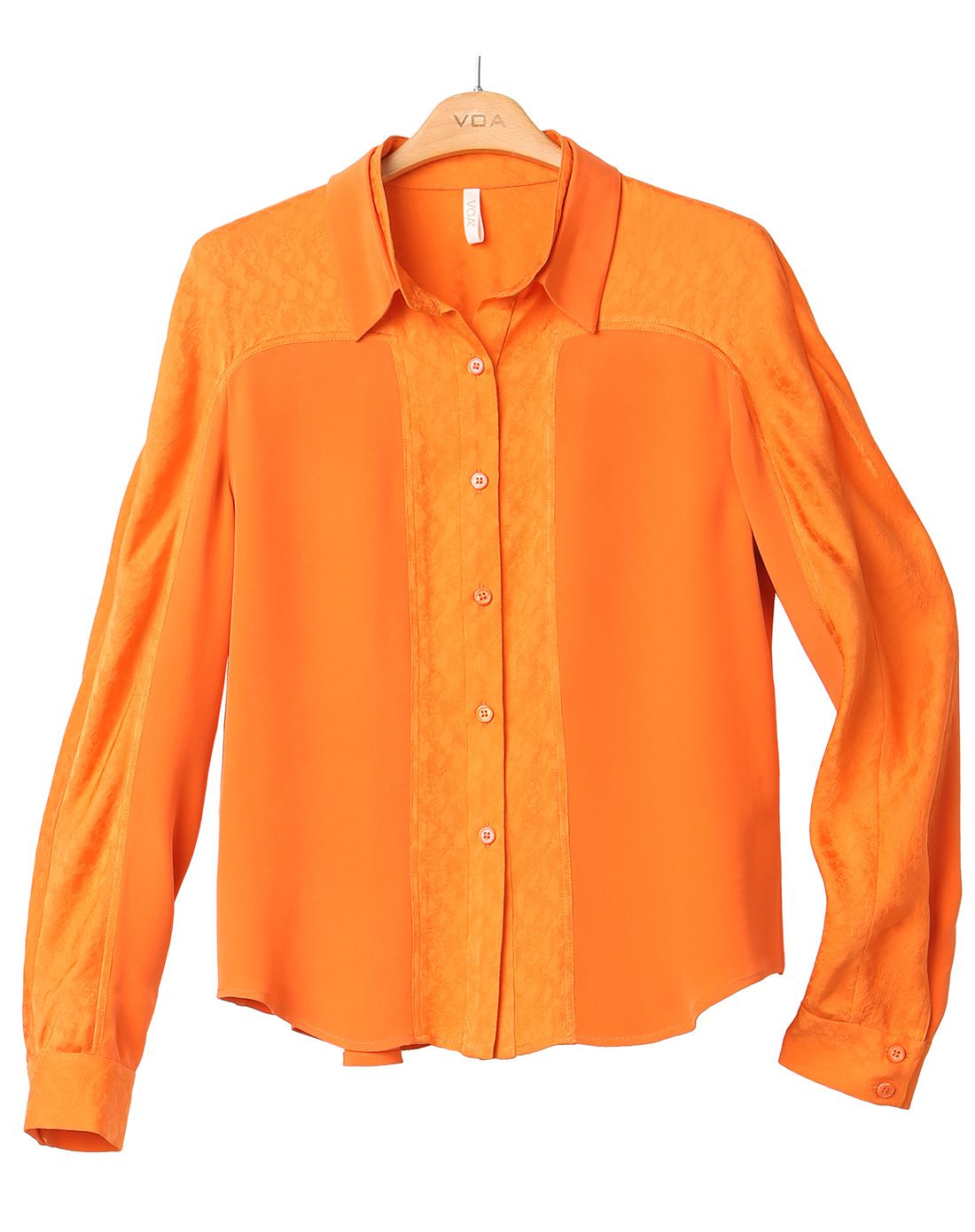 橙色长袖翻领真丝衬衫