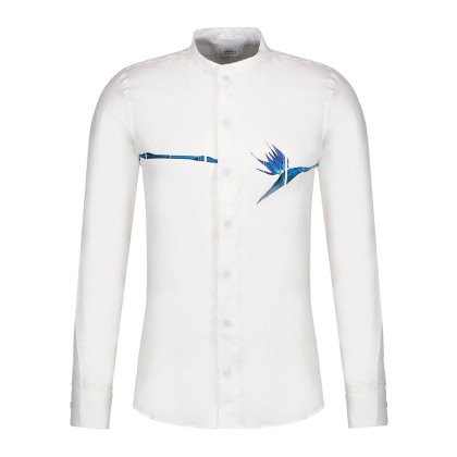 男士亚麻创意图案长袖衬衫