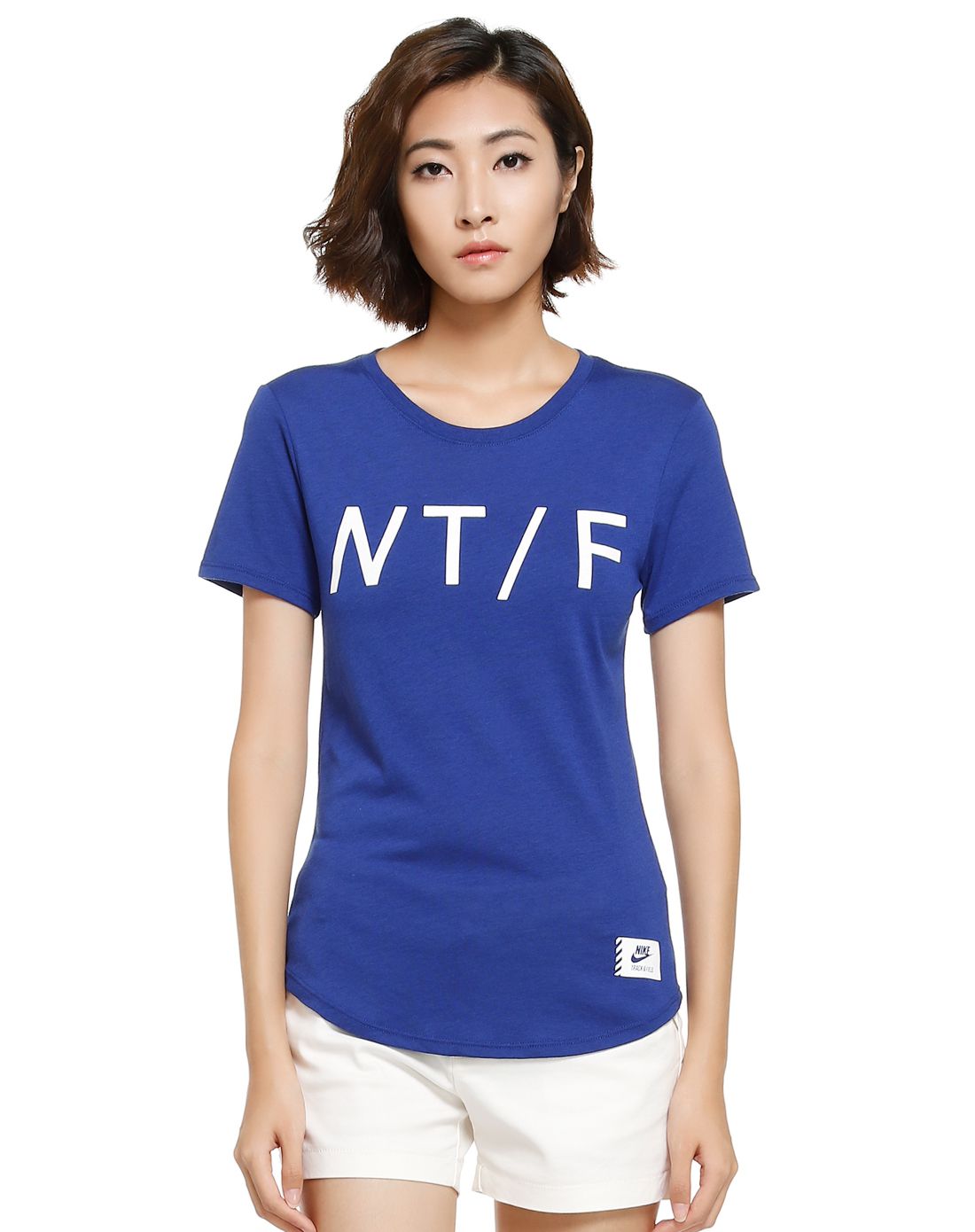 轻薄透气 女款深蓝色短袖运动t恤