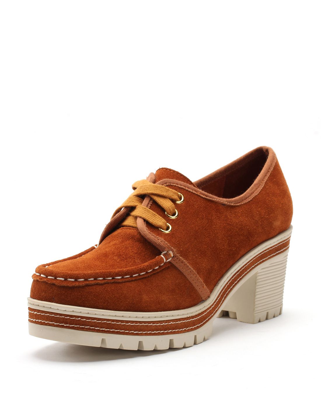 热风hotwind棕色厚底粗跟系带单鞋61f371502_唯品会