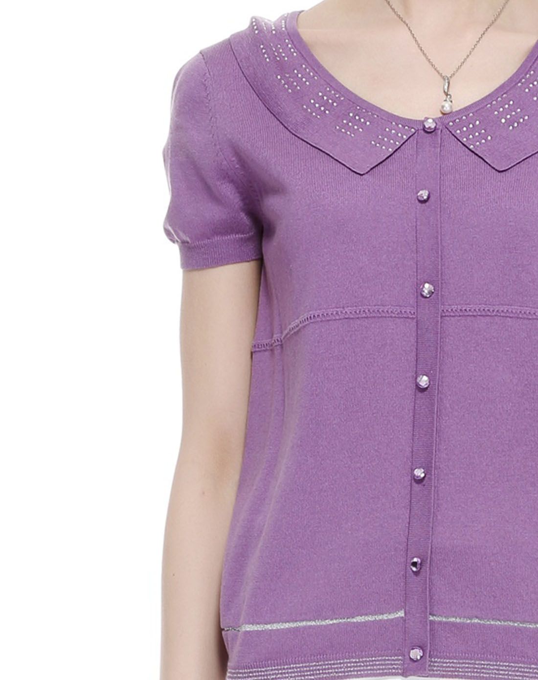 藕荷色经典烫钻单品薄毛衫