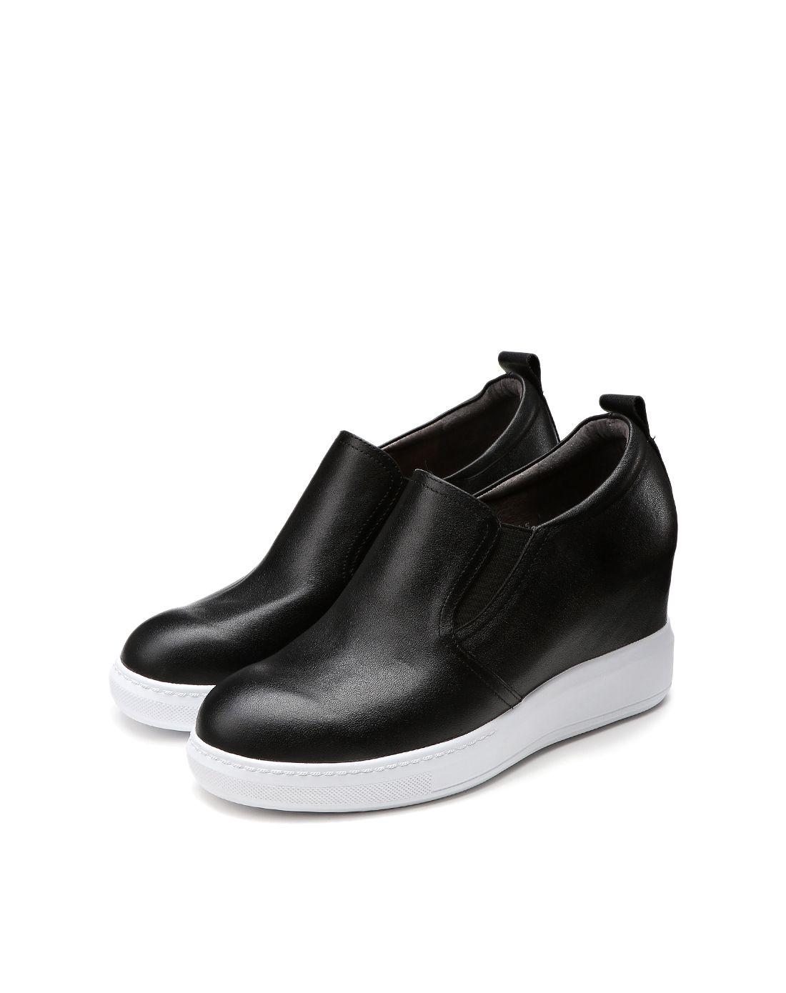 女士秋春休闲牛皮革休闲鞋黑色