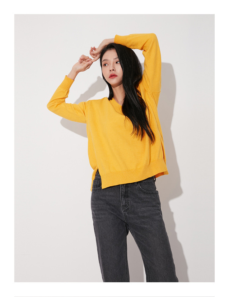 lap 2018秋季新品圆领紧口袖基础款女式打底针织衫