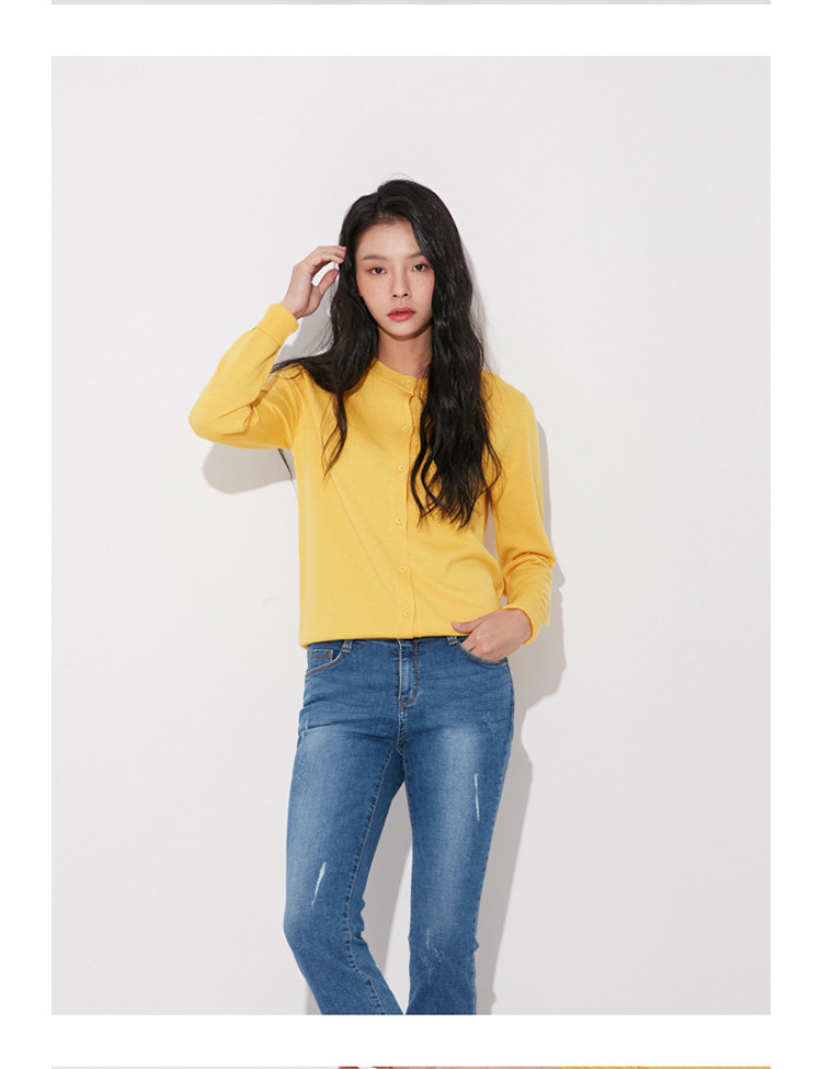 lap 2018秋季新品亮色圆领单排扣紧口袖百搭款保暖女式针织衫