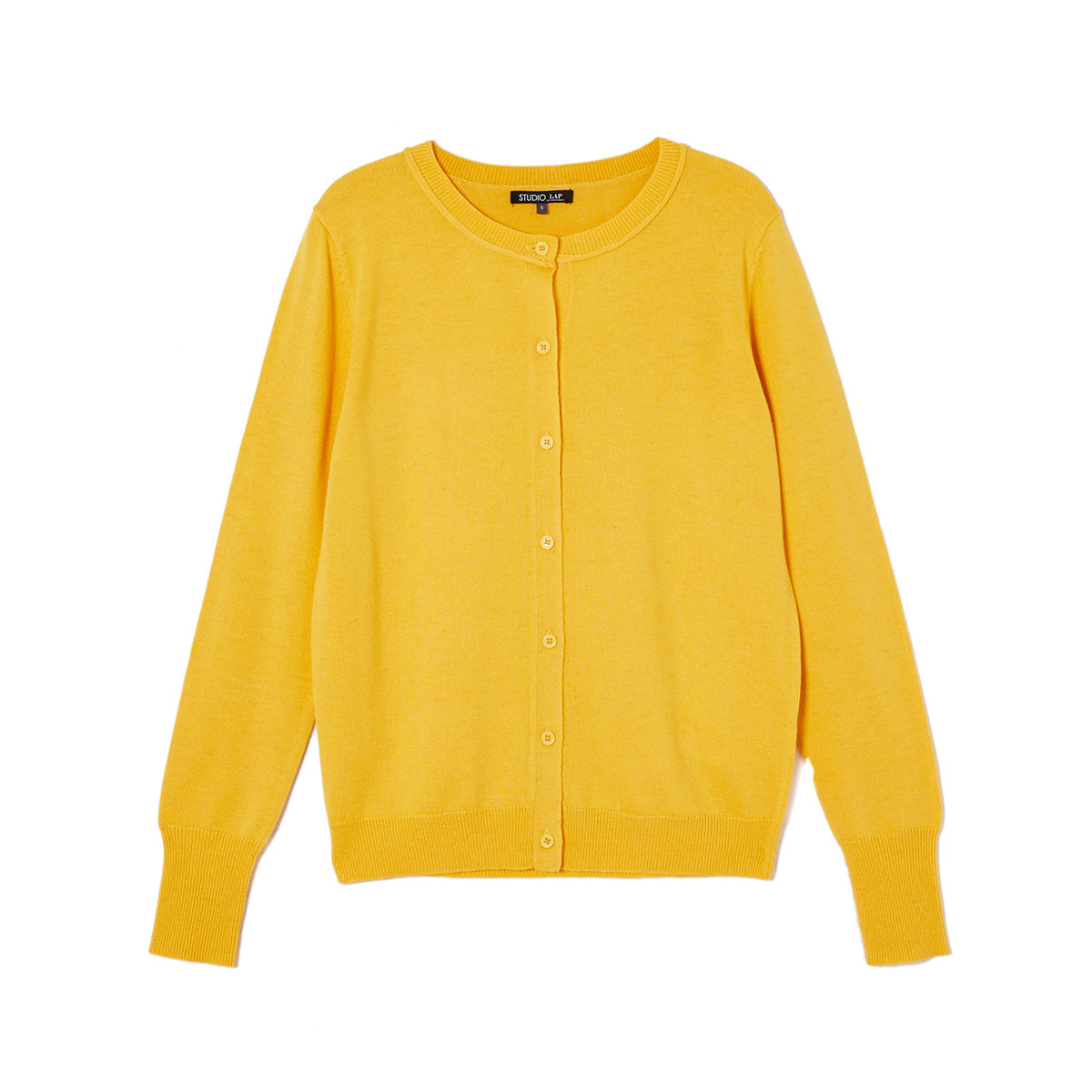 lap 2018秋季新品亮色圆领单排扣紧口袖百搭款保暖女式针织衫