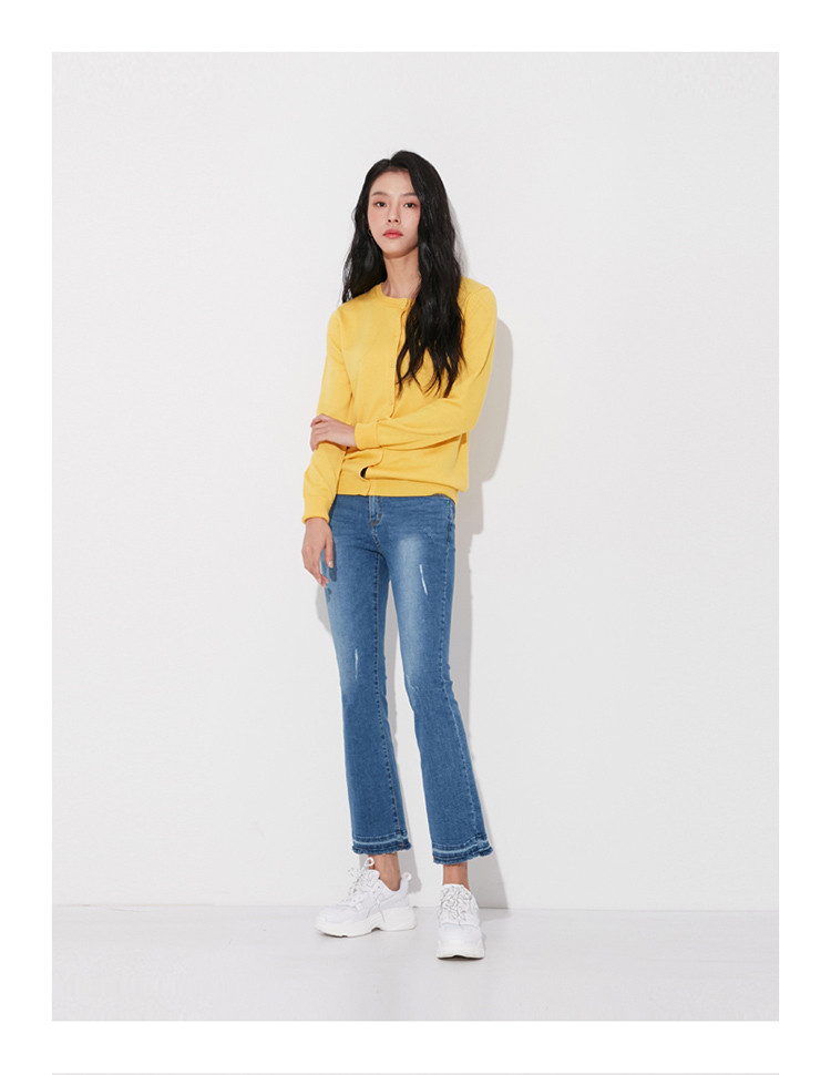 lap 2018秋季新品亮色圆领单排扣紧口袖百搭款保暖女式针织衫