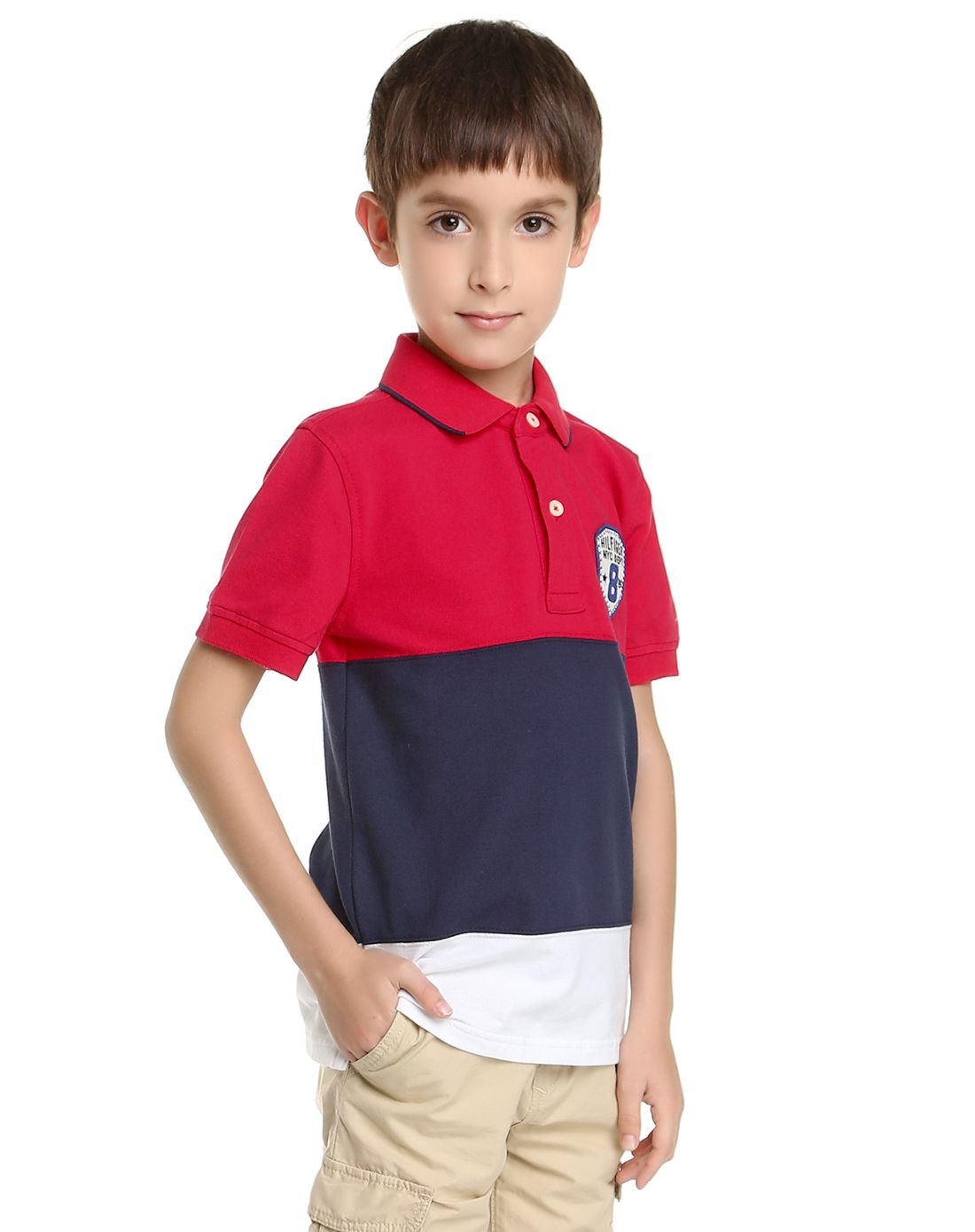 tommy hilfiger男女童装男童红/多色简约拼接短袖polo衫be557129333ls