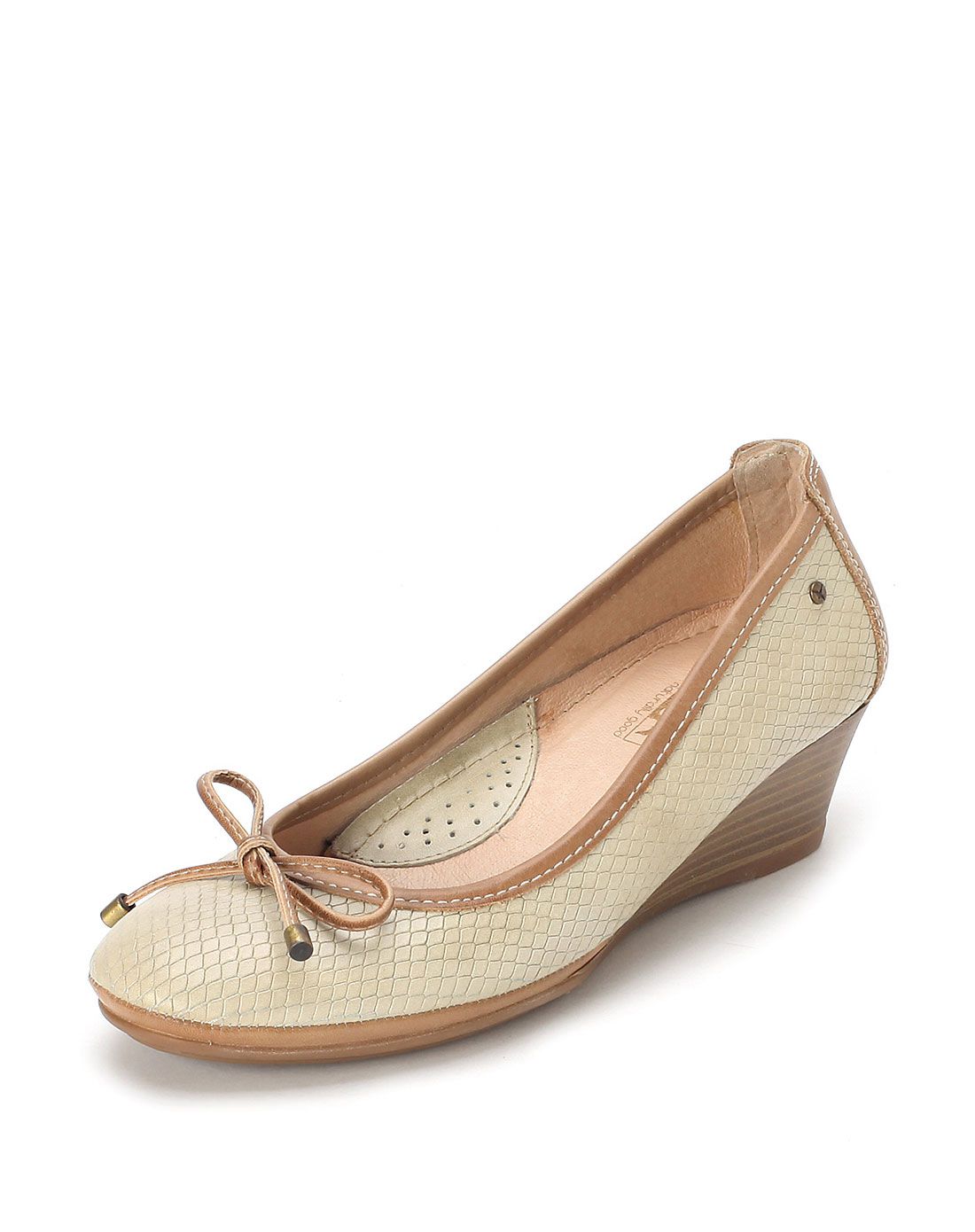 派高雁通勤烟灰色头层牛皮圆头女式单鞋