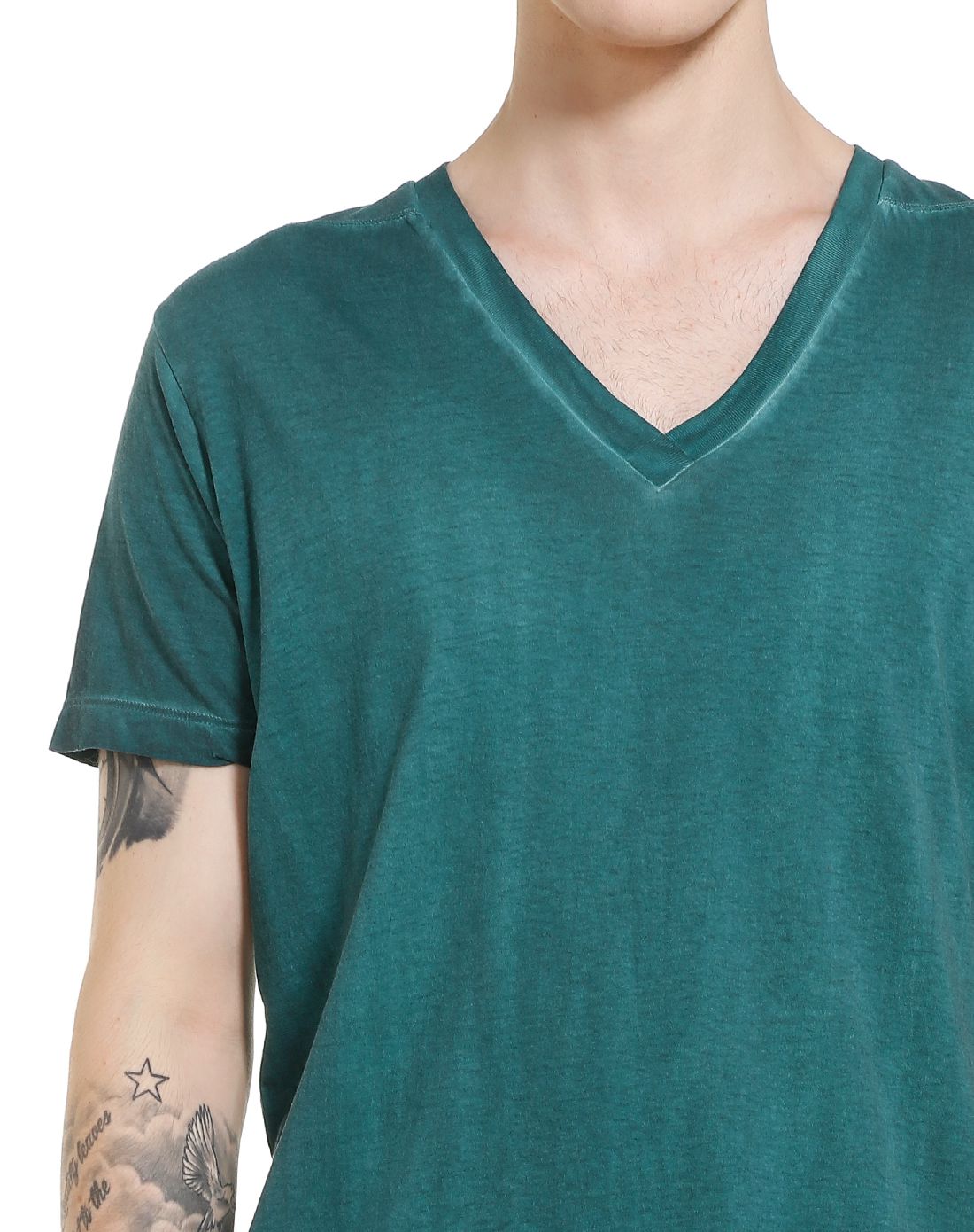 灰绿色v领休闲短袖t恤