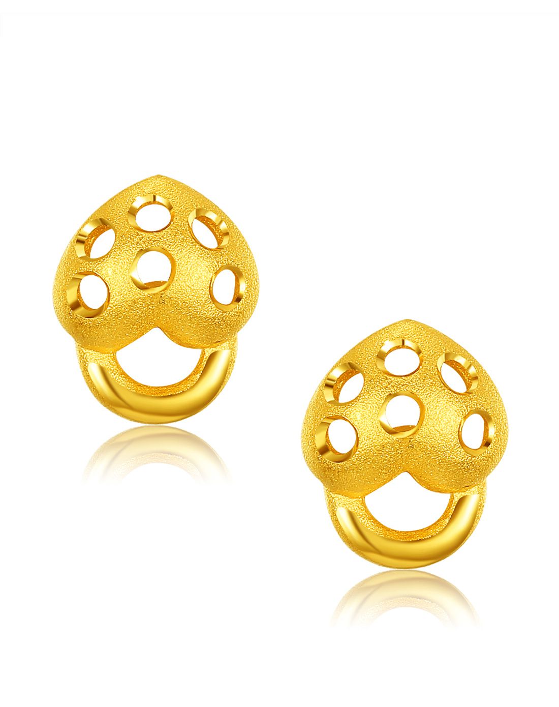 谢瑞麟 足金磨砂镂空蘑菇耳饰(计价)