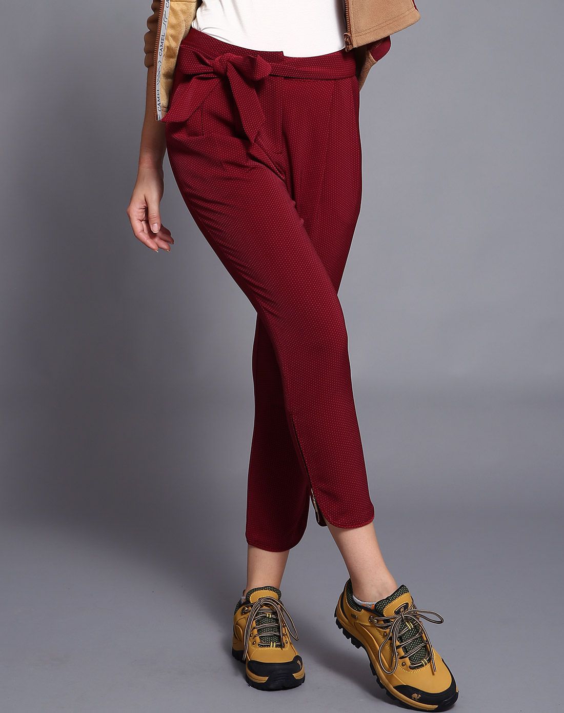 舒适保暖 女款枣红休闲裤