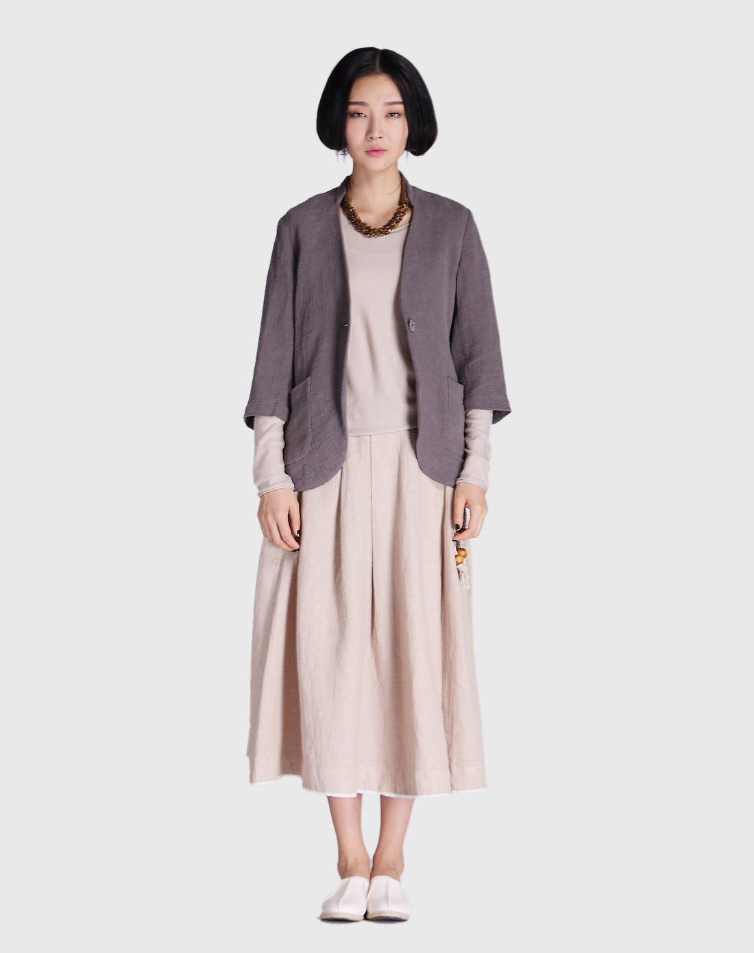 冷咖色七分袖立领短外套