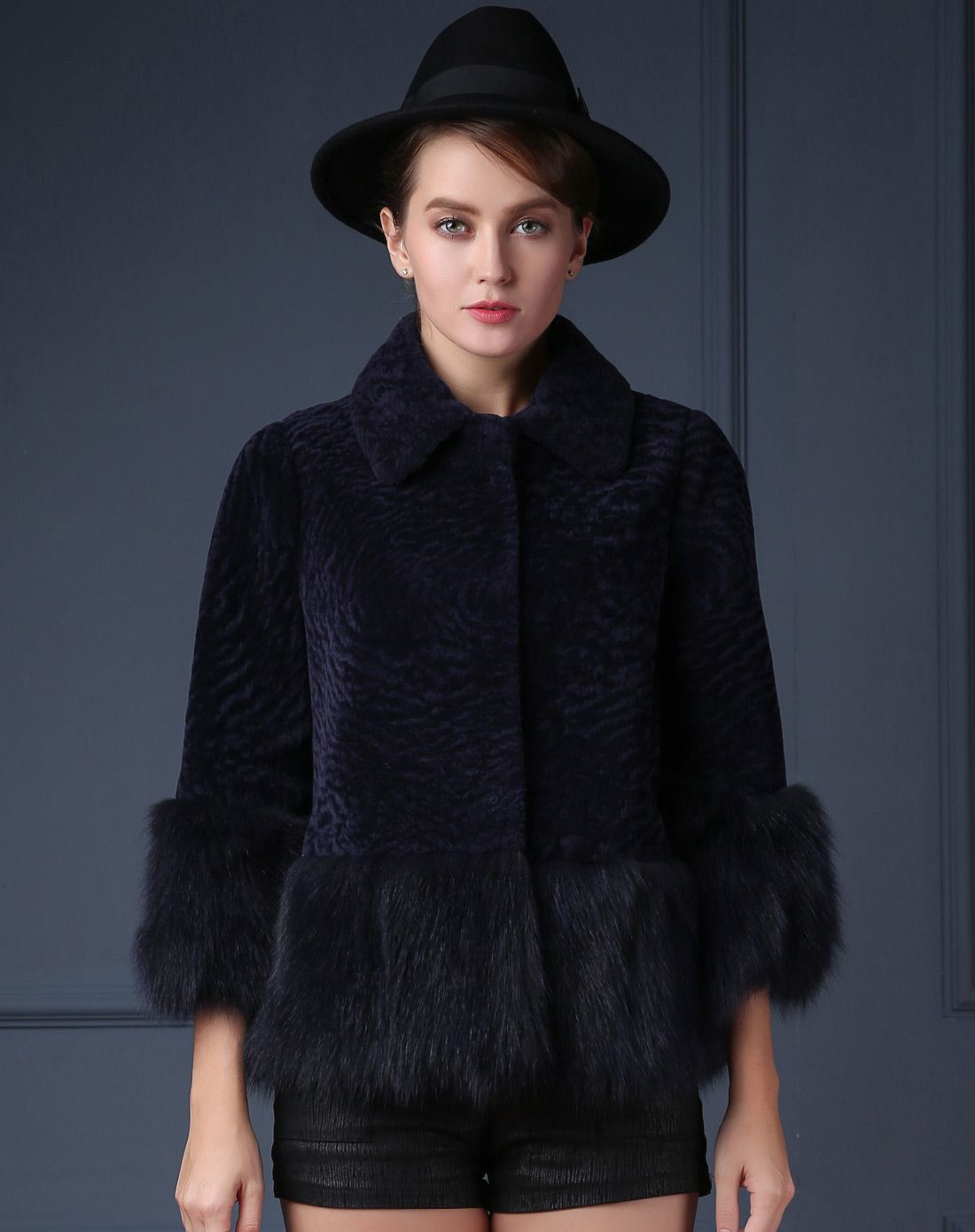 sovogue女士皮草专场女款羊毛皮狐狸毛下摆小方领清新皮毛短款sgm