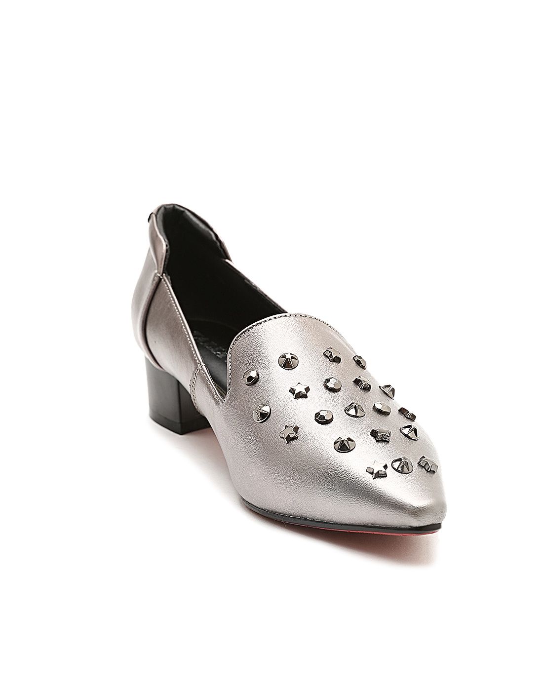 talia女鞋专场 枪色牛皮典雅高贵铆钉时尚女士单鞋