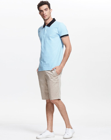 丹麦wagner旗下集合品牌浅蓝,黑色简约短袖针织t恤衫30-4600000240